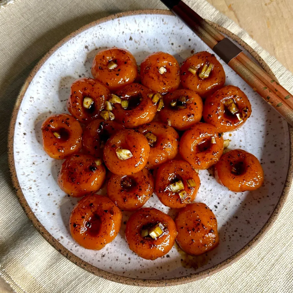 2-Ingredient Carrot Button Noodles with Chili Garlic Sauce