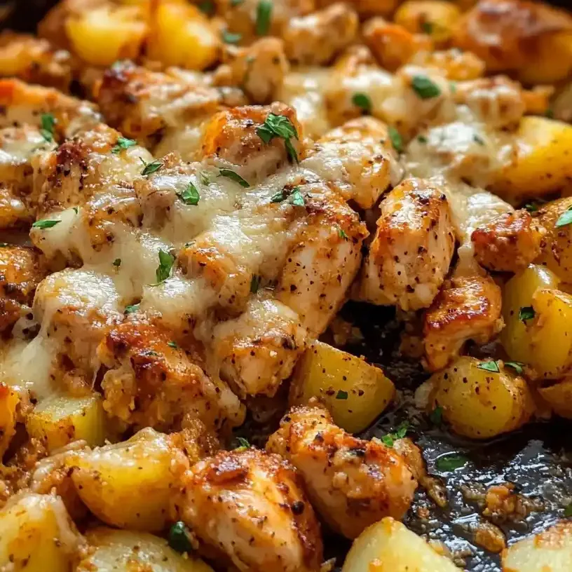 Easy Dinner Recipe With Garlic Parmesan Chicken and Potatoes recipe! A great one pan dish, perfect for busy nights.