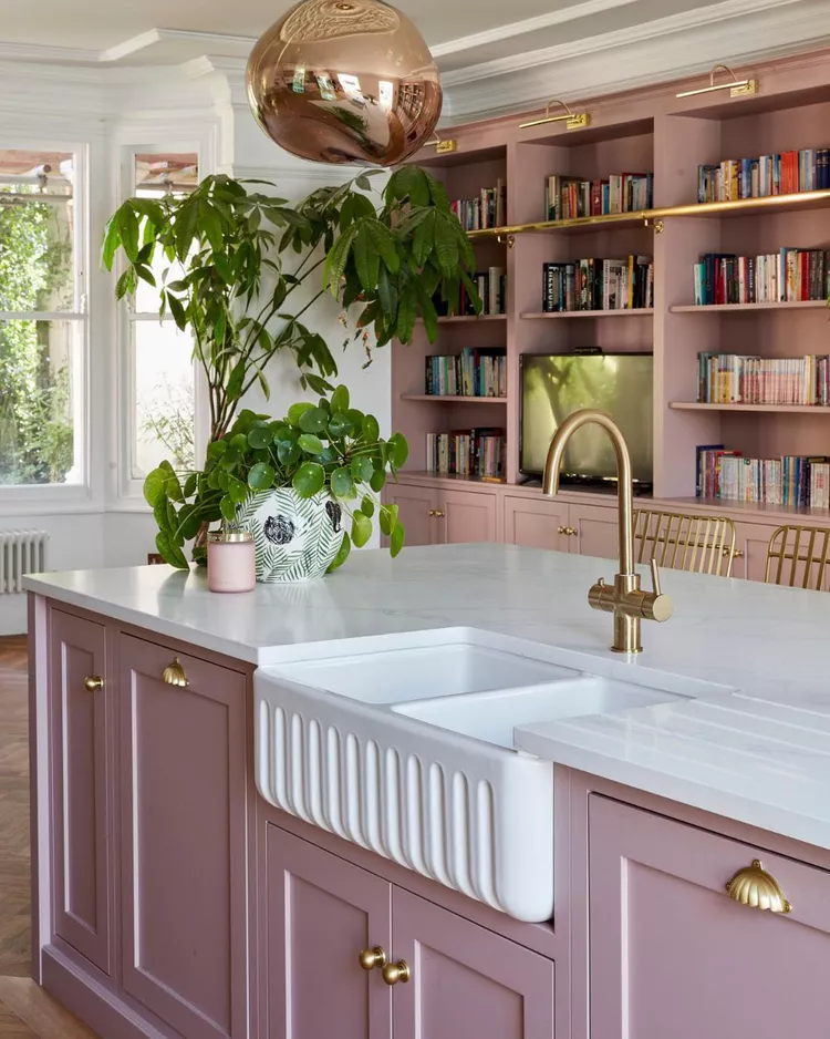 Blush Cabinets with Black Accents