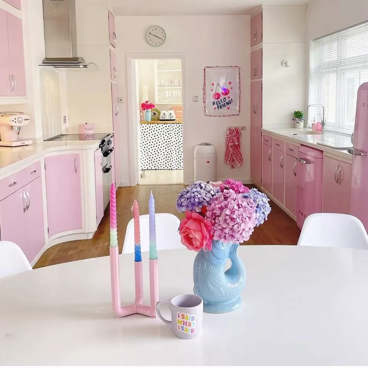 Pink Island with Marble Countertops