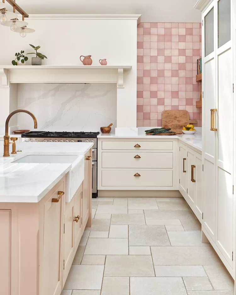 Pink Tiled Backsplash