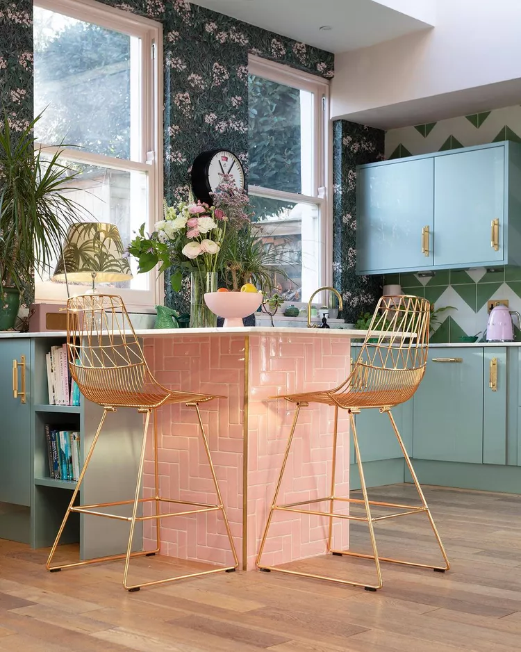 Coral Pink Cabinets for a Warm Pop of Color